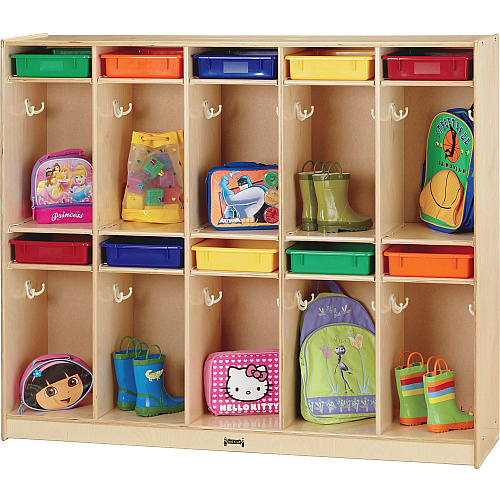 Jonti-Craft 10-Locker Organizer Take Home Center 10 Compartment(s) - 50.50" Height x 60" Width x 15" Depth - Paper Tray Slot, Double Hook, Lockable - Wood Grain - 1 Each (6679JC)