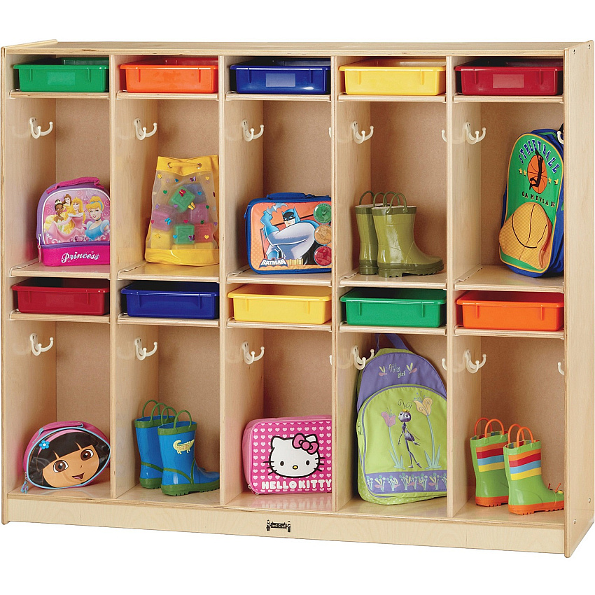 Jonti-Craft 10-Locker Organizer Take Home Center 10 Compartment(s) - 50.50" Height x 60" Width x 15" Depth - Paper Tray Slot, Double Hook, Lockable - Wood Grain - 1 Each (6679JC)