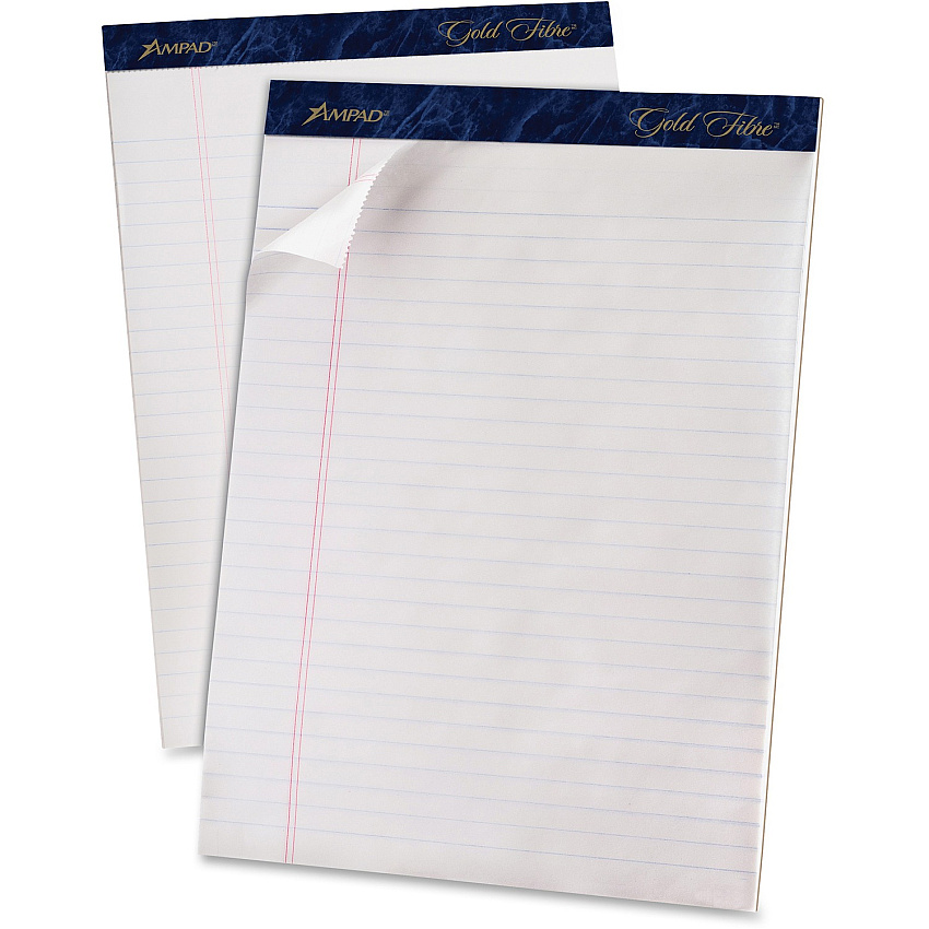 TOPS Gold Fibre Ruled Perforated Writing Pads - Letter 50 Sheets - Watermark - Stapled/Glued - Front Ruling Surface - 0.34" Ruled - Ruled Margin - 20 lb Basis Weight - Letter - 8 1/2" x 11 3/4" Sheet Size - White Paper - Dark Blue Binding - Micro (20031R)