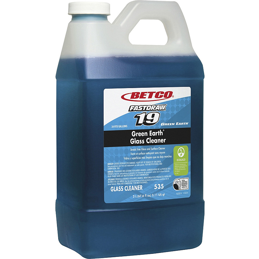 Betco Green Earth Glass Cleaner - FASTDRAW 19 For Glass - Concentrate - 67.6 fl oz (2.1 quart) - Pleasant Scent - Ammonia-free, Butyl-free, Non-scratching, Non-streaking, Anti-fog, Residue-free - Blue Bottle - 1 Each (5354700)