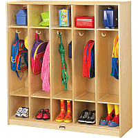 Jonti-Craft Rainbow Accents 5 Section Coat Locker 5 Compartment(s) - 50.50" Height x 48" Width x 15" Depth - Double Hook, Durable, Rounded Corner, Yellowing Resistant - UV Acrylic - Baltic - Birch Plywood - 1 Each (2681JC)