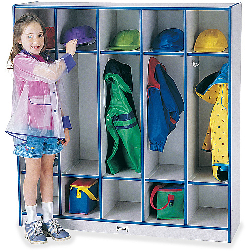 Jonti-Craft Rainbow Accents 5-section Coat Locker 5 Compartment(s) - 50.50" Height x 48" Width x 15" Depth - Double Hook, Durable, Laminated, Rounded Corner - Blue - 1 Each (2681JCWW003)