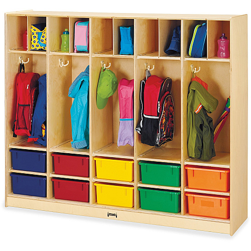 Jonti-Craft Rainbow Accents Large Locker Organizer 4 Tier(s) - 50.50" Height x 60" Width x 15" Depth - Double Hook, Rounded Corner, Durable, Stain Resistant, Yellowing Resistant - UV Acrylic - Baltic - Wood, Medium Density Fiberboard (MDF) - 1 E (26857JC)