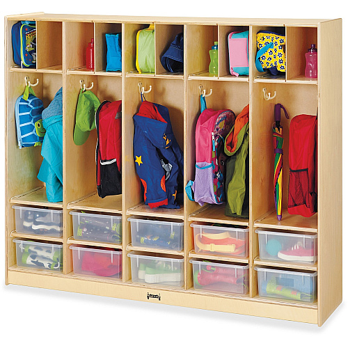 Jonti-Craft Rainbow Accents Large Locker Organizer 4 Tier(s) - 50.50" Height x 60" Width x 15" Depth - Double Hook, Rounded Corner, Durable, Stain Resistant, Yellowing Resistant - UV Acrylic - Baltic - Wood, Medium Density Fiberboard (MDF) - 1 E (26858JC)
