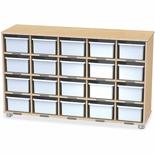 Jonti-Craft TrueModern 20-Cubbie Bins Storage 20 Compartment(s) - 29.50" Height x 48.50" Width x 15" Depth - Durable, Rounded Corner, Yellowing Resistant - UV Acrylic - Baltic, White - Anodized Aluminum, Baltic Birch - 1 Each (1716JC)