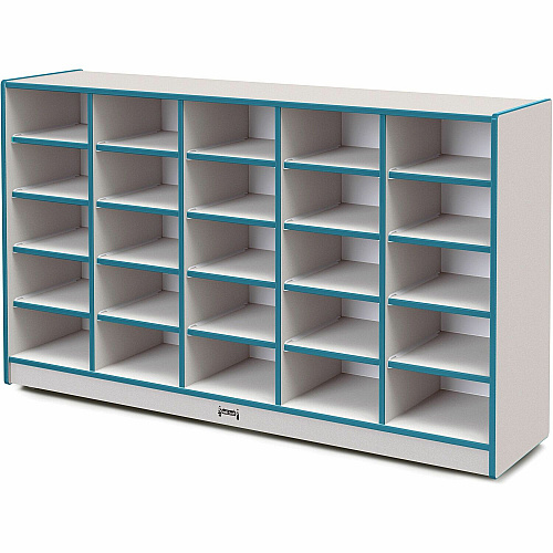Jonti-Craft Rainbow Accents Cubbie Mobile Storage 25 Compartment(s) - 35.50" Height x 60" Width x 15" Depth - Durable, Laminated - Teal - Hard Rubber - 1 Each (4025JCWW005)