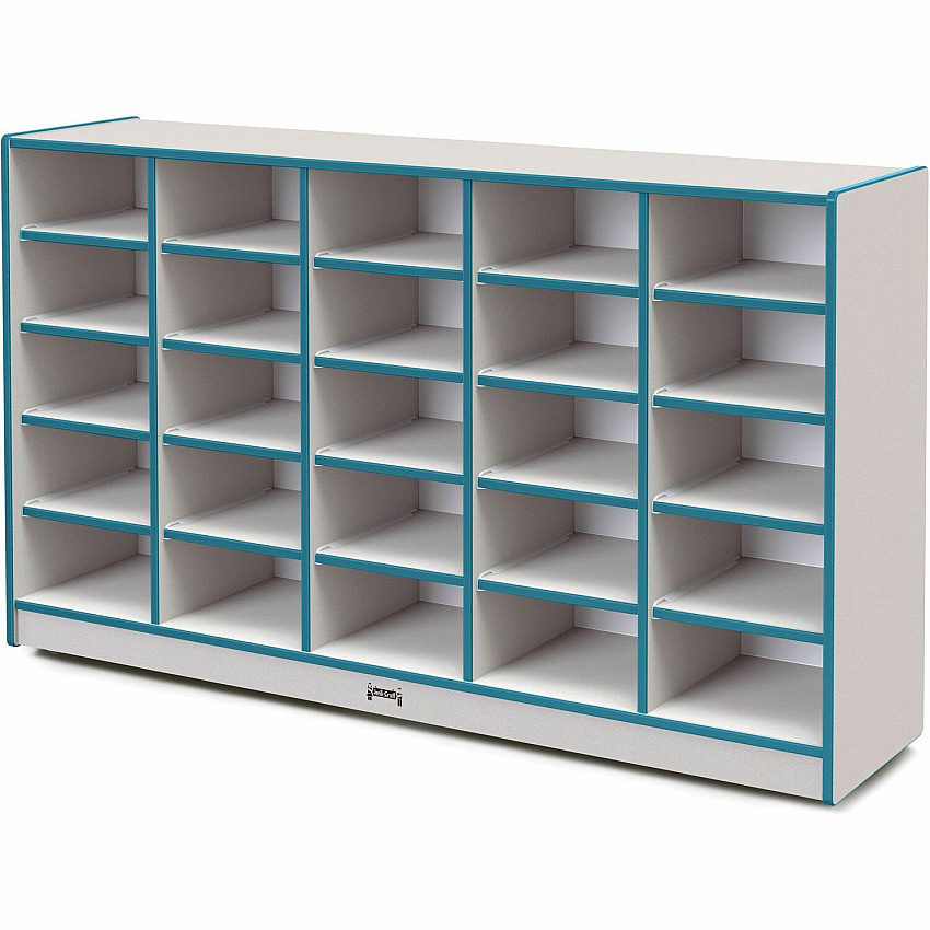 Jonti-Craft Rainbow Accents Cubbie Mobile Storage 25 Compartment(s) - 35.50" Height x 60" Width x 15" Depth - Durable, Laminated - Teal - Hard Rubber - 1 Each (4025JCWW005)