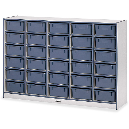 Jonti-Craft Rainbow Accents Mobile Tub Bin Storage 30 Compartment(s) - 42" Height x 60" Width x 15" Depth - Durable, Laminated - Navy - Hard Rubber - 1 Each (4031JCWW112)