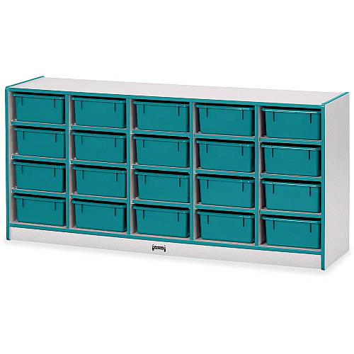 Jonti-Craft Rainbow Accents Cubbie Mobile Storage 20 Compartment(s) - 29.50" Height x 24.50" Width x 15" Depth - Durable, Laminated - Teal - Hard Rubber - 1 Each (4020JCWW005)