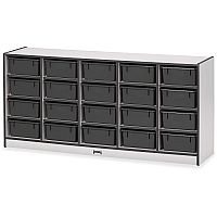 Jonti-Craft Rainbow Accents Mobile Tub Bin Storage 20 Compartment(s) - 29.50" Height x 24.50" Width x 15" Depth - Durable, Laminated - Black - Hard Rubber - 1 Each (4021JCWW180)