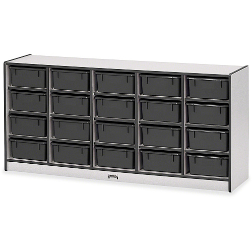 Jonti-Craft Rainbow Accents Mobile Tub Bin Storage 20 Compartment(s) - 29.50" Height x 24.50" Width x 15" Depth - Durable, Laminated - Black - Hard Rubber - 1 Each (4021JCWW180)