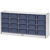 Jonti-Craft Rainbow Accents Mobile Tub Bin Storage 20 Compartment(s) - 29.50" Height x 24.50" Width x 15" Depth - Durable, Laminated - Navy - Hard Rubber - 1 Each (4021JCWW112)