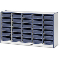 Jonti-Craft Rainbow Accents Mobile Paper-Tray Storage 30 Compartment(s) - 35.50" Height x 60" Width x 15" Depth - Chip Resistant, Laminated - Navy - Rubber - 1 Each (0931JCWW112)