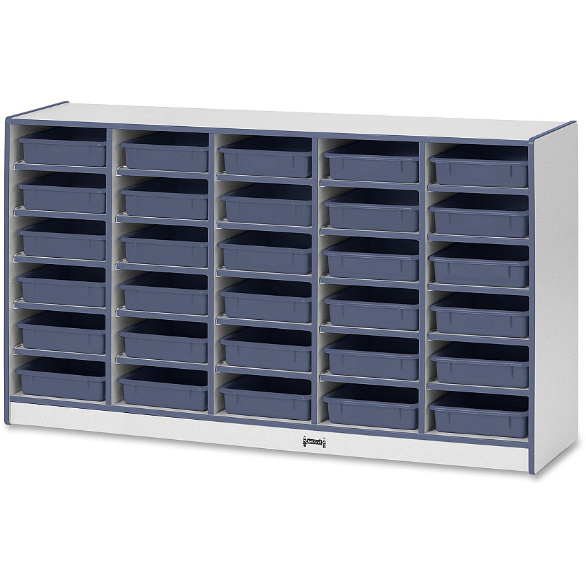 Jonti-Craft Rainbow Accents Mobile Paper-Tray Storage 30 Compartment(s) - 35.50" Height x 60" Width x 15" Depth - Chip Resistant, Laminated - Navy - Rubber - 1 Each (0931JCWW112)
