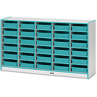 Jonti-Craft Rainbow Accents Mobile Paper-Tray Storage 30 Compartment(s) - 35.50" Height x 60" Width x 15" Depth - Chip Resistant, Laminated - Teal - Rubber - 1 Each (0931JCWW005)