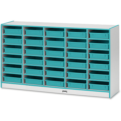 Jonti-Craft Rainbow Accents Mobile Paper-Tray Storage 30 Compartment(s) - 35.50" Height x 60" Width x 15" Depth - Chip Resistant, Laminated - Teal - Rubber - 1 Each (0931JCWW005)