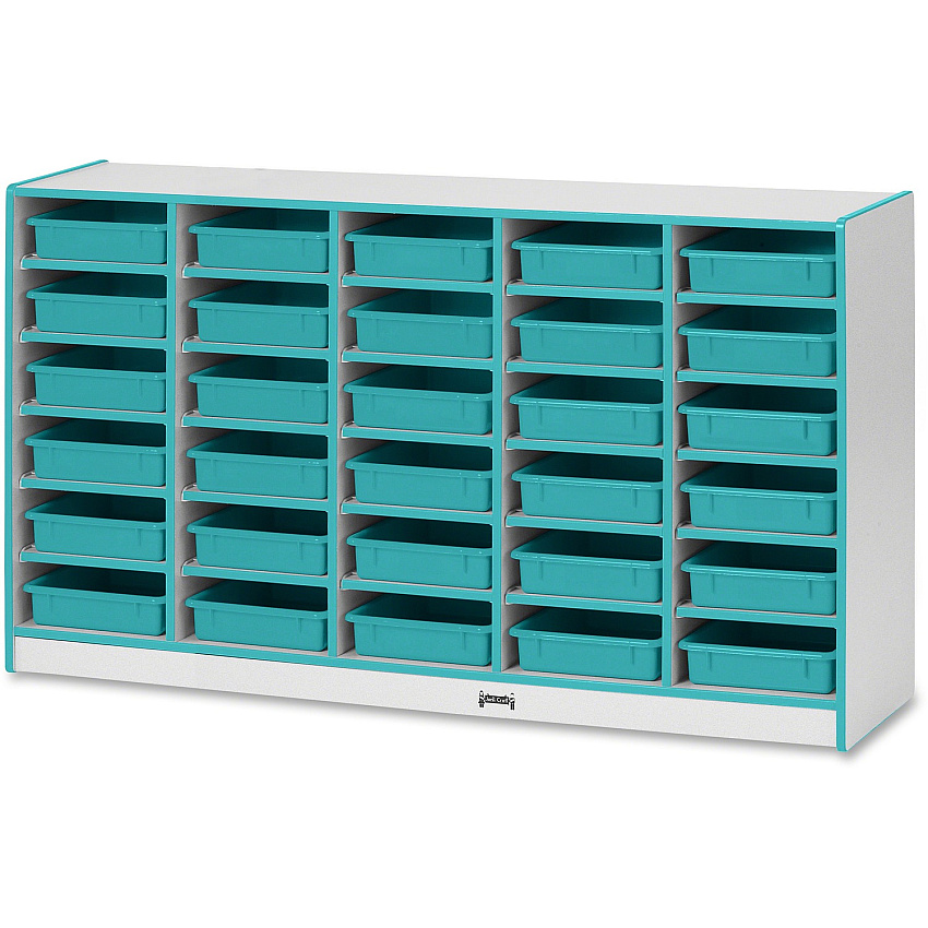 Jonti-Craft Rainbow Accents Mobile Paper-Tray Storage 30 Compartment(s) - 35.50" Height x 60" Width x 15" Depth - Chip Resistant, Laminated - Teal - Rubber - 1 Each (0931JCWW005)