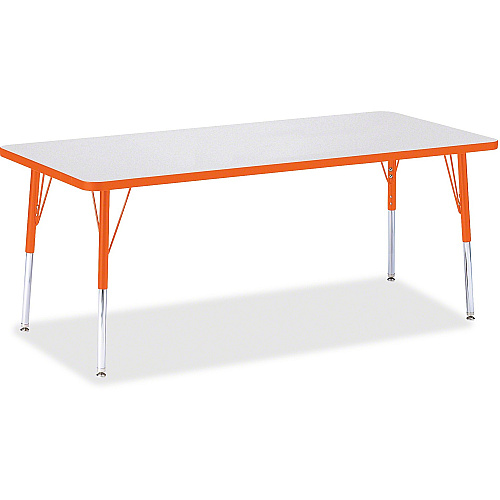 Jonti-Craft Berries Elementary Height Color Edge Rectangle Table Gray Rectangle Top - Four Leg Base - 4 Legs - Height Adjustable - 15" to 24" Adjustment - 72" Table Top Length x 30" Table Top Width x 1.13" Table Top Thickness - 24" Height - A (6413JCE114)