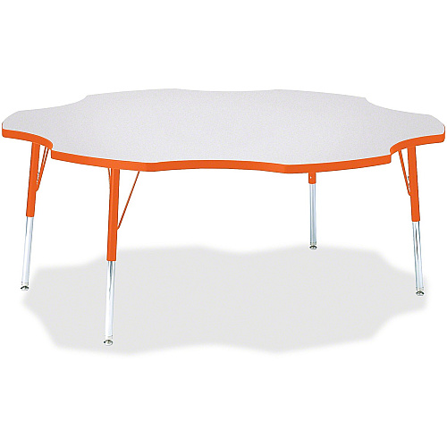Jonti-Craft Berries Prism Six-Leaf Student Table Laminated, Orange Top - Four Leg Base - 4 Legs - Height Adjustable - 24" to 31" Adjustment x 1.13" Table Top Thickness x 60" Table Top Diameter - 31" Height - Educational Environment - Assembly (6458JCA114)