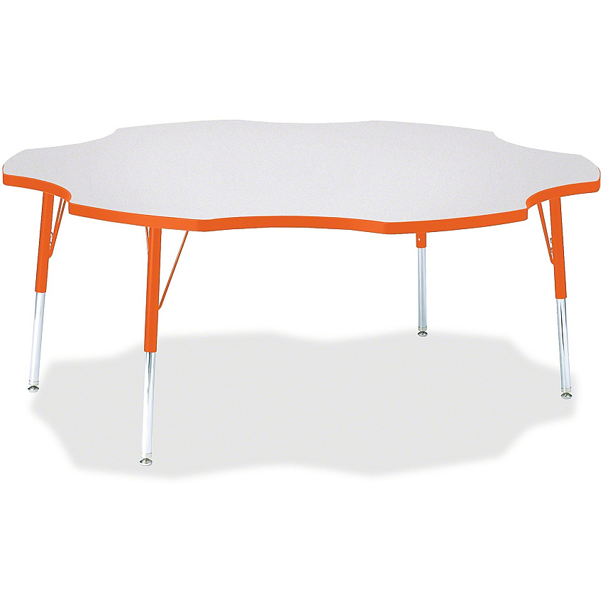 Jonti-Craft Berries Prism Six-Leaf Student Table Laminated, Orange Top - Four Leg Base - 4 Legs - Height Adjustable - 24" to 31" Adjustment x 1.13" Table Top Thickness x 60" Table Top Diameter - 31" Height - Educational Environment - Assembly (6458JCA114)