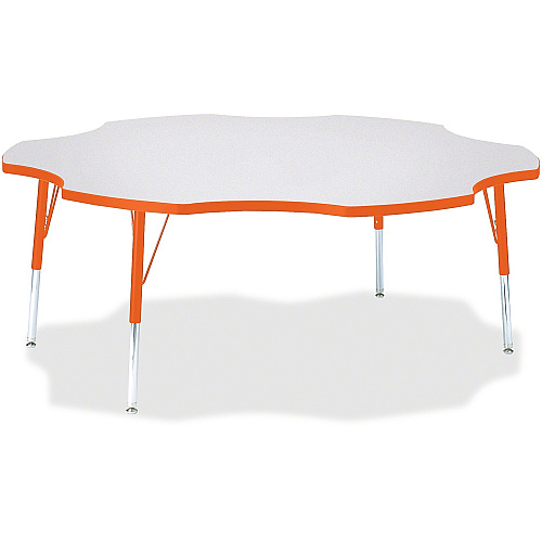Jonti-Craft Berries Elementary Height Prism Six-Leaf Table Laminated, Orange Top - Four Leg Base - 4 Legs - Height Adjustable - 15" to 24" Adjustment x 1.13" Table Top Thickness x 60" Table Top Diameter - 24" Height - Educational Environment  (6458JCE114)