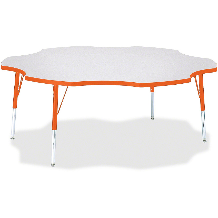 Jonti-Craft Berries Elementary Height Prism Six-Leaf Table Laminated, Orange Top - Four Leg Base - 4 Legs - Height Adjustable - 15" to 24" Adjustment x 1.13" Table Top Thickness x 60" Table Top Diameter - 24" Height - Educational Environment  (6458JCE114)