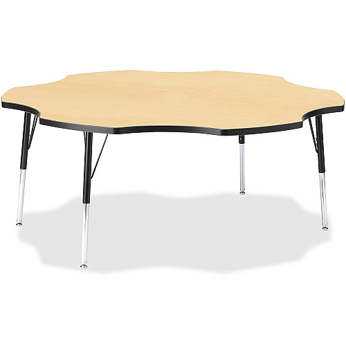 Jonti-Craft Berries Adult Black Edge Six-leaf Table Laminated, Maple Top - Four Leg Base - 4 Legs - Height Adjustable - 24" to 31" Adjustment x 1.13" Table Top Thickness x 60" Table Top Diameter - 31" Height - Educational Environment - Assemb (6458JCA011)
