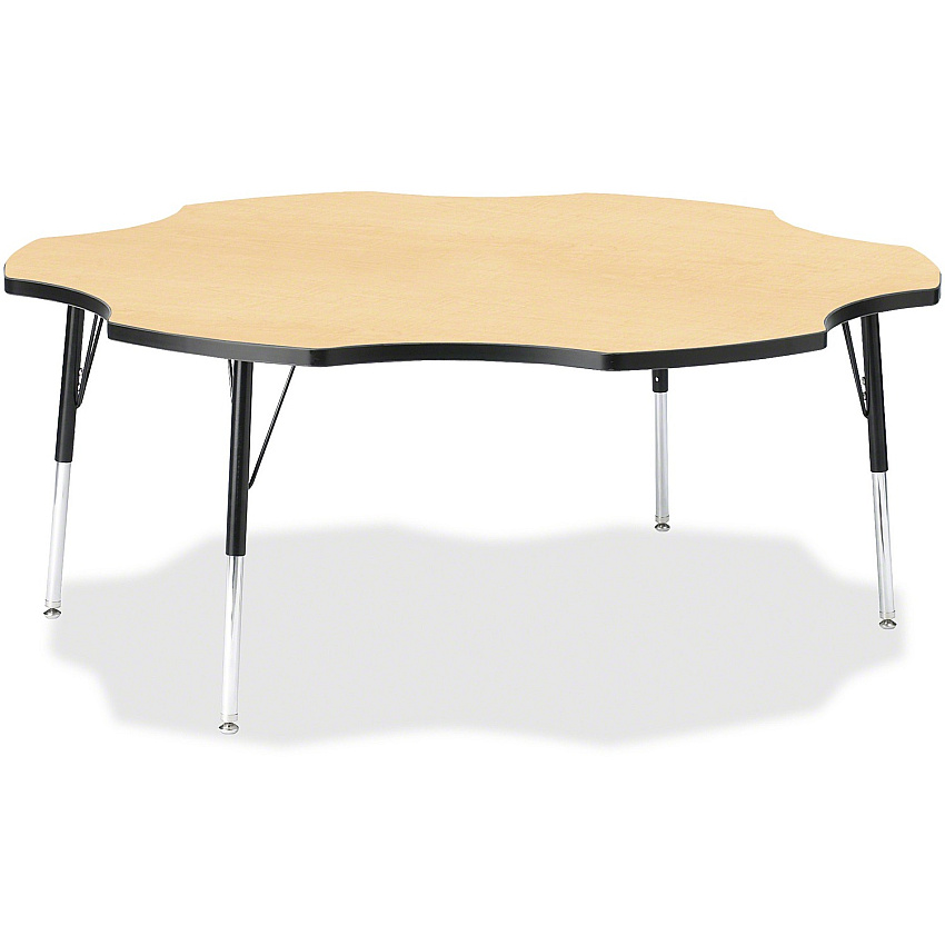 Jonti-Craft Berries Adult Black Edge Six-leaf Table Laminated, Maple Top - Four Leg Base - 4 Legs - Height Adjustable - 24" to 31" Adjustment x 1.13" Table Top Thickness x 60" Table Top Diameter - 31" Height - Educational Environment - Assemb (6458JCA011)