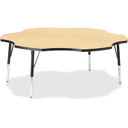 Jonti-Craft Berries Elementary Black Edge Six-leaf Table Laminated, Maple Top - Four Leg Base - 4 Legs - Height Adjustable - 15" to 24" Adjustment x 1.13" Table Top Thickness x 60" Table Top Diameter - 24" Height - Educational Environment - A (6458JCE011)