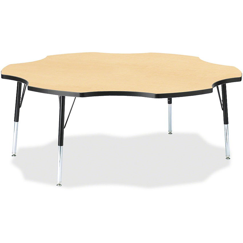 Jonti-Craft Berries Elementary Black Edge Six-leaf Table Laminated, Maple Top - Four Leg Base - 4 Legs - Height Adjustable - 15" to 24" Adjustment x 1.13" Table Top Thickness x 60" Table Top Diameter - 24" Height - Educational Environment - A (6458JCE011)