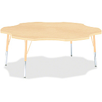 Jonti-Craft Berries Elementary Maple Laminate Six-leaf Table Laminated, Maple Top - Four Leg Base - 4 Legs - Height Adjustable - 15" to 24" Adjustment x 1.13" Table Top Thickness x 60" Table Top Diameter - 24" Height - Educational Environment (6458JCE251)