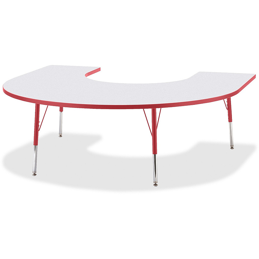 Jonti-Craft Berries Prism Horseshoe Student Table Laminated Horseshoe-shaped, Red Top - Four Leg Base - 4 Legs - Height Adjustable - 24" to 31" Adjustment - 66" Table Top Length x 60" Table Top Width x 1.13" Table Top Thickness - 31" Height - (6445JCA008)
