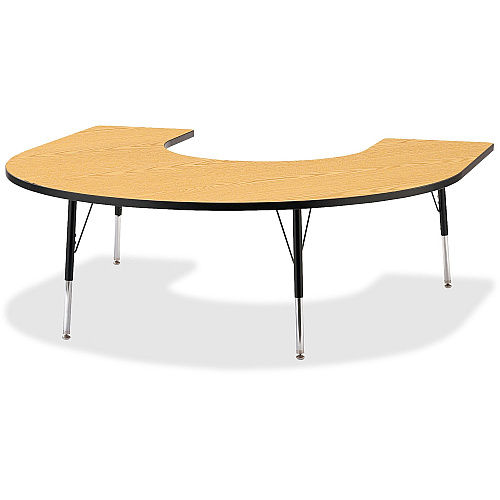 Jonti-Craft Berries Adult Black Edge Horseshoe Table Black Oak Horseshoe-shaped, Laminated Top - Four Leg Base - 4 Legs - Height Adjustable - 24" to 31" Adjustment - 66" Table Top Length x 60" Table Top Width x 1.13" Table Top Thickness - 31" (6445JCA210)