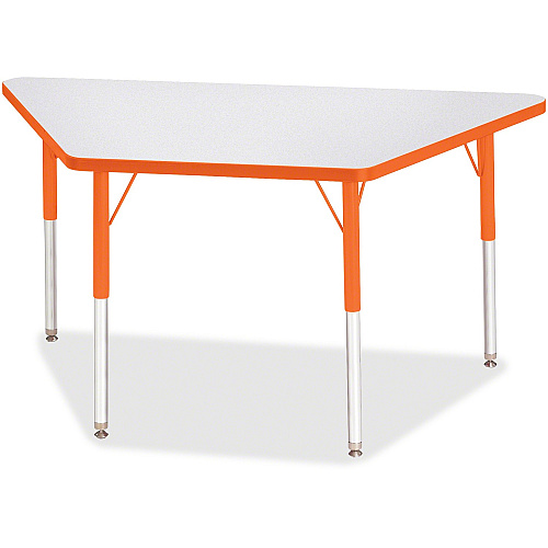 Jonti-Craft Berries Adult-Size Gray Laminate Trapezoid Table Laminated Trapezoid, Orange Top - Four Leg Base - 4 Legs - Height Adjustable - 24" to 31" Adjustment - 48" Table Top Length x 24" Table Top Width x 1.13" Table Top Thickness - 31" H (6438JCA114)