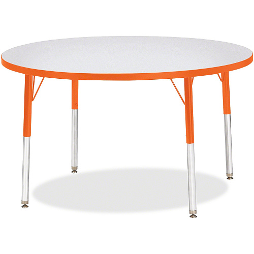 Jonti-Craft Berries Elementary Height Color Edge Round Table Gray Round Top - Four Leg Base - 4 Legs - Height Adjustable - 24" to 31" Adjustment x 1.13" Table Top Thickness x 42" Table Top Diameter - Art, Craft - Assembly Required - Freckled  (6468JCE114)