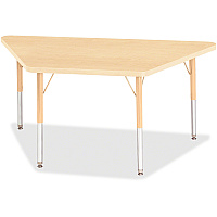 Jonti-Craft Berries Maple Top Elementary Height Trapezoid Table Laminated Trapezoid, Maple Top - Four Leg Base - 4 Legs - Height Adjustable - 15" to 24" Adjustment - 48" Table Top Length x 24" Table Top Width x 1.13" Table Top Thickness - 24" (6438JCE251)