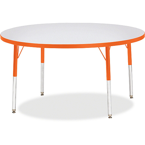 Jonti-Craft Berries Adult Height Color Edge Round Table Laminated Round, Orange Top - Four Leg Base - 4 Legs - Height Adjustable - 24" to 31" Adjustment x 1.13" Table Top Thickness x 48" Table Top Diameter - 31" Height - Art, Craft - Assembly (6433JCA114)