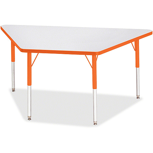 Jonti-Craft Berries Adult-Size Gray Laminate Trapezoid Table Laminated Trapezoid, Orange Top - Four Leg Base - 4 Legs - Height Adjustable - 24" to 31" Adjustment - 60" Table Top Length x 30" Table Top Width x 1.13" Table Top Thickness - 31" H (6443JCA114)