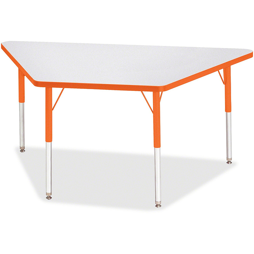 Jonti-Craft Berries Adult-Size Gray Laminate Trapezoid Table Laminated Trapezoid, Orange Top - Four Leg Base - 4 Legs - Height Adjustable - 24" to 31" Adjustment - 60" Table Top Length x 30" Table Top Width x 1.13" Table Top Thickness - 31" H (6443JCA114)