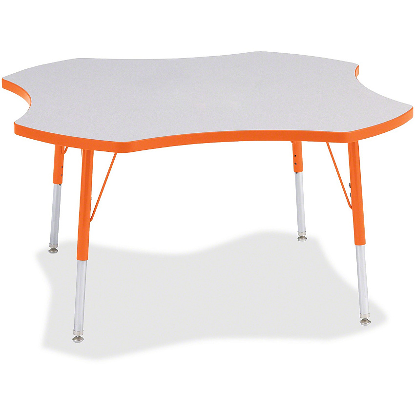 Jonti-Craft Berries Prism Four-Leaf Student Table Laminated, Orange Top - Four Leg Base - 4 Legs - Height Adjustable - 24" to 31" Adjustment x 1.13" Table Top Thickness x 48" Table Top Diameter - 31" Height - Educational Environment - Assembl (6453JCA114)