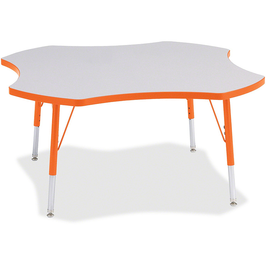 Jonti-Craft Berries Elementary Height Prism Four-Leaf Table Laminated, Orange Top - Four Leg Base - 4 Legs - Height Adjustable - 15" to 24" Adjustment x 1.13" Table Top Thickness x 48" Table Top Diameter - 24" Height - Educational Environment (6453JCE114)