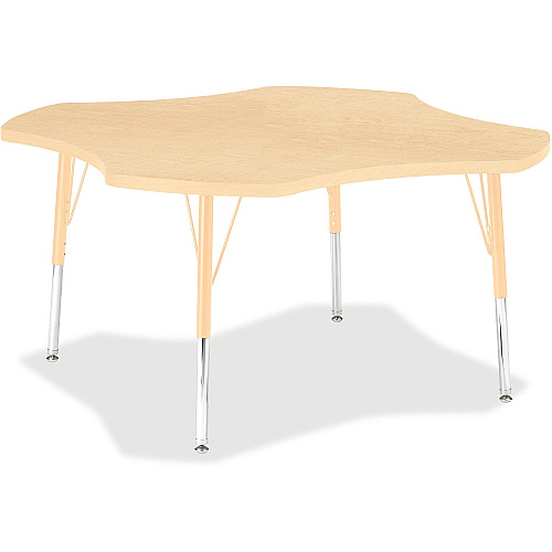 Jonti-Craft Berries Elementary Maple Laminate Four-leaf Table Laminated, Maple Top - Four Leg Base - 4 Legs - Height Adjustable - 15" to 24" Adjustment x 1.13" Table Top Thickness x 48" Table Top Diameter - 24" Height - Educational Environmen (6453JCE251)