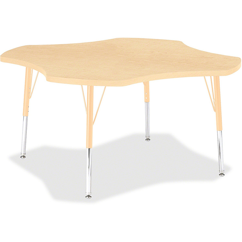 Jonti-Craft Berries Elementary Maple Laminate Four-leaf Table Laminated, Maple Top - Four Leg Base - 4 Legs - Height Adjustable - 15" to 24" Adjustment x 1.13" Table Top Thickness x 48" Table Top Diameter - 24" Height - Educational Environmen (6453JCE251)