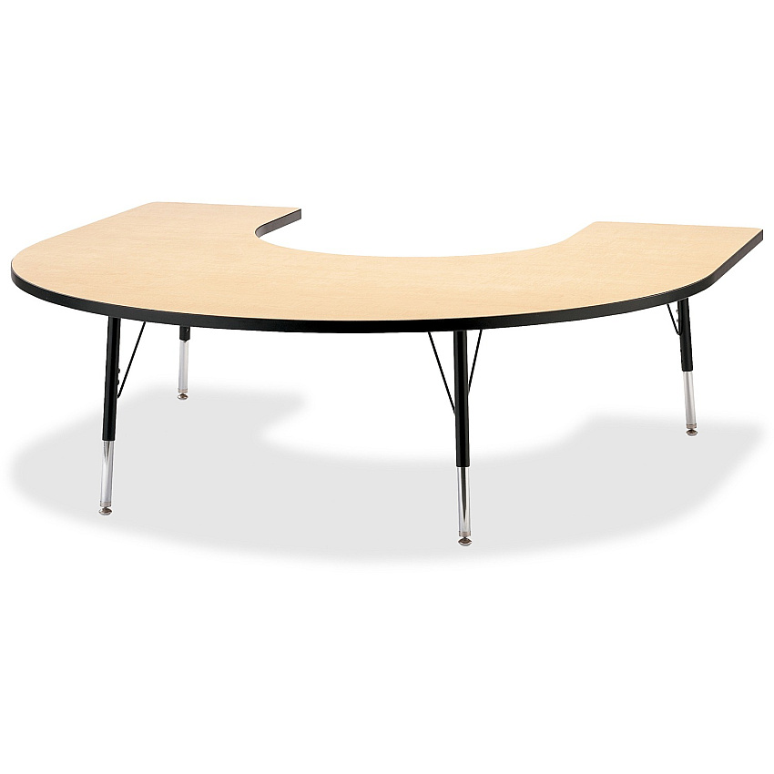 Jonti-Craft Berries Elementary Black Edge Horseshoe Table Laminated Horseshoe-shaped, Maple Top - Four Leg Base - 4 Legs - Height Adjustable - 15" to 24" Adjustment - 66" Table Top Length x 60" Table Top Width x 1.13" Table Top Thickness - 24 (6445JCE011)