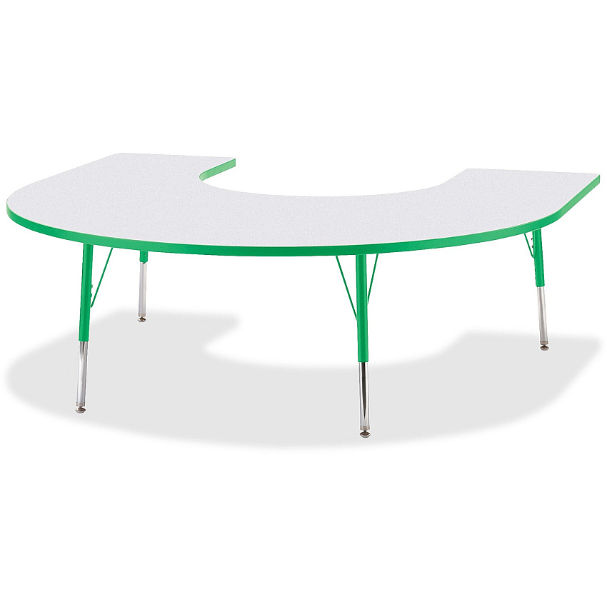Jonti-Craft Berries Prism Horseshoe Student Table Green Horseshoe-shaped, Laminated Top - Four Leg Base - 4 Legs - Height Adjustable - 24" to 31" Adjustment - 66" Table Top Length x 60" Table Top Width x 1.13" Table Top Thickness - 31" Height (6445JCA119)