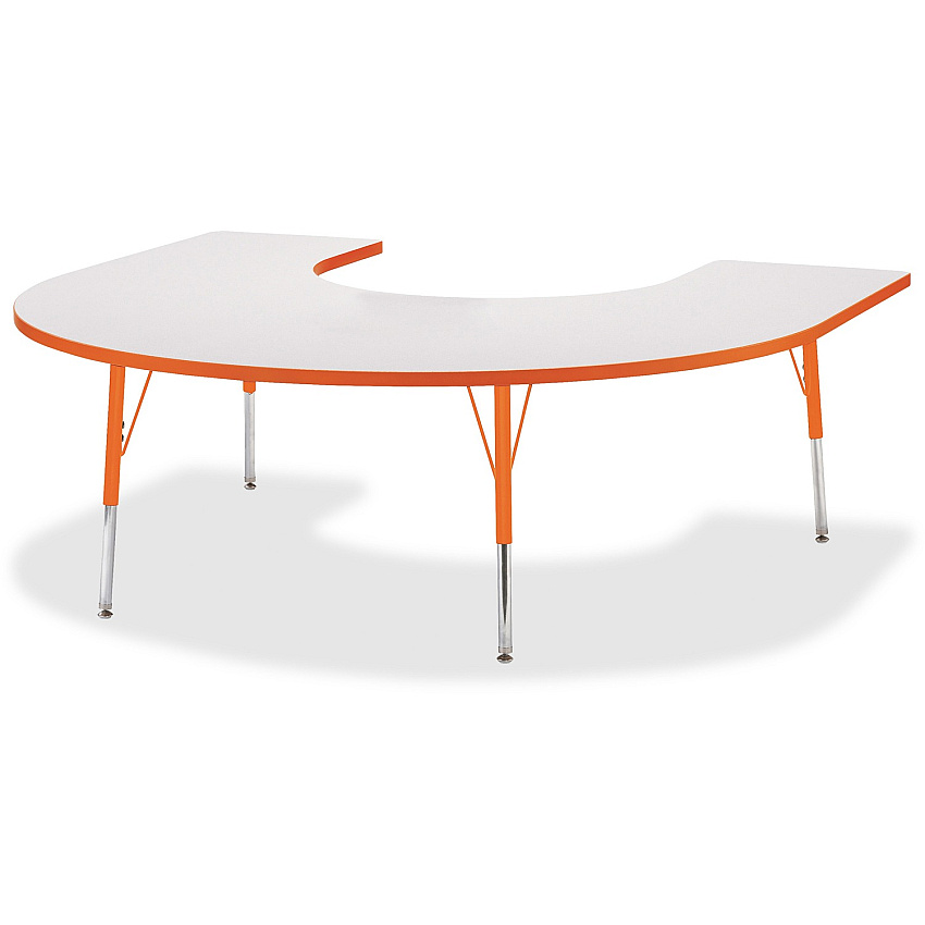 Jonti-Craft Berries Prism Horseshoe Student Table Laminated Horseshoe-shaped, Orange Top - Four Leg Base - 4 Legs - Height Adjustable - 24" to 31" Adjustment - 66" Table Top Length x 60" Table Top Width x 1.13" Table Top Thickness - 31" Heigh (6445JCA114)