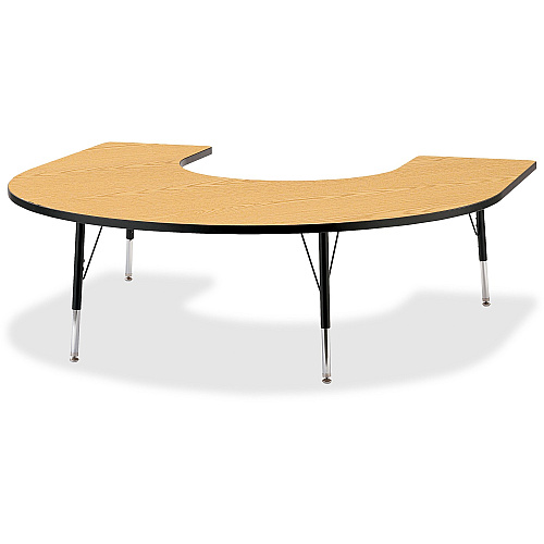Jonti-Craft Berries Elementary Black Edge Horseshoe Table Black Oak Horseshoe-shaped, Laminated Top - Four Leg Base - 4 Legs - Height Adjustable - 15" to 24" Adjustment - 66" Table Top Length x 60" Table Top Width x 1.13" Table Top Thickness  (6445JCE210)