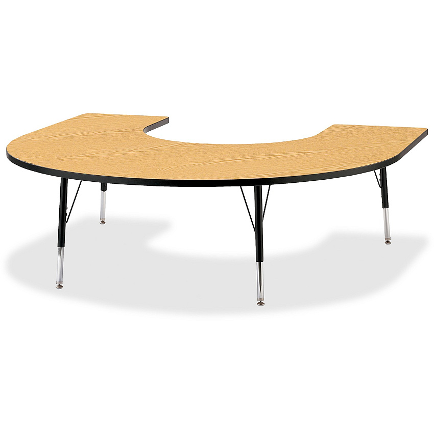 Jonti-Craft Berries Elementary Black Edge Horseshoe Table Black Oak Horseshoe-shaped, Laminated Top - Four Leg Base - 4 Legs - Height Adjustable - 15" to 24" Adjustment - 66" Table Top Length x 60" Table Top Width x 1.13" Table Top Thickness  (6445JCE210)