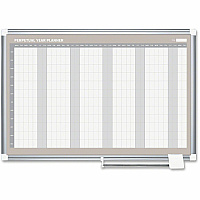 MasterVision Magnetic 12-Month Planner Monthly - 12 Month - Silver Gray, White, Pale Gray - Aluminum, Lacquered Steel - 36" Height x 48" Width - Durable, Accessory Tray, Dry Erase Surface, Magnetic - 1 Each (GA0594830)