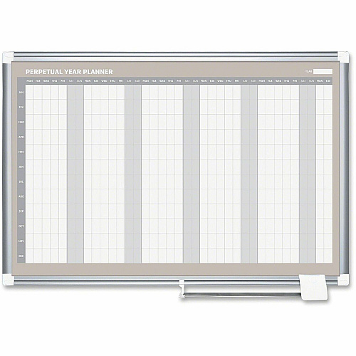 MasterVision Magnetic 12-Month Planner Monthly - 12 Month - Silver Gray, White, Pale Gray - Aluminum, Lacquered Steel - 36" Height x 48" Width - Durable, Accessory Tray, Dry Erase Surface, Magnetic - 1 Each (GA0594830)